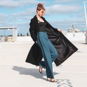 Long Black Texture Trench Coat